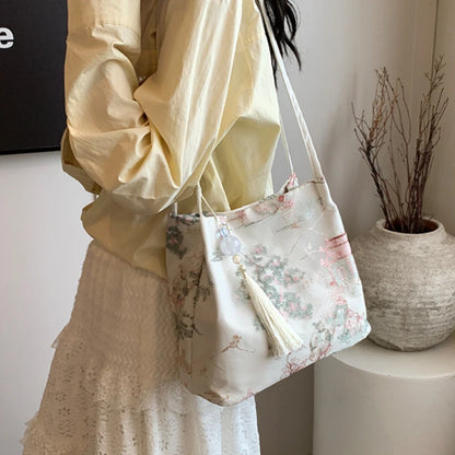 Chinese Retro Silk Jacquard Shoulder Bag for Women – Tassel Crossbody