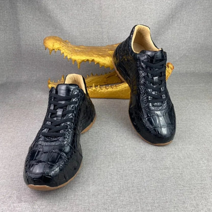 Crocodile Leather Men's Thick-Sole Sneakers – Genuine Lace-Up Casual Shoes