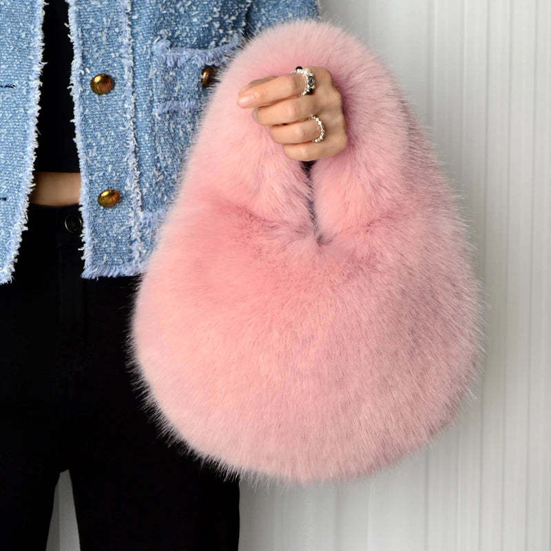 Faux Fur Fluffy Clutch Bag – Women's Winter Shoulder Purse