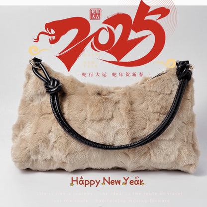 Mew Real Mink Fur Natural Cloud Winter Thick Bag Single Shoulder Women Fluffy Evening Ladies - Thick