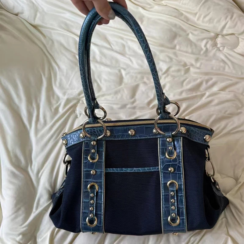 Women's Large Capacity Retro Shoulder Bag – Croc-Trim Tote