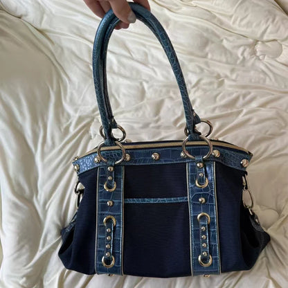 Women's Large Capacity Retro Shoulder Bag – Croc-Trim Tote