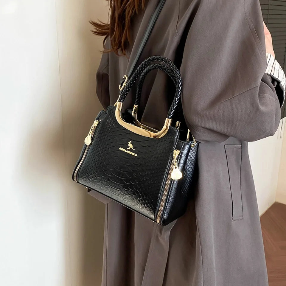 Vintage Crocodile-Embossed PU Leather Handbag – Women's Luxury Tote & Crossbody Bag