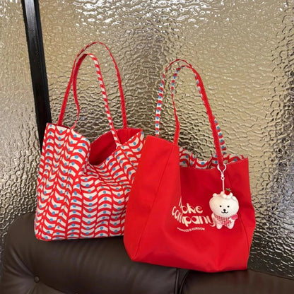 Wave Print Tote Bag for Women – Cute Reversible Shoulder Handbag