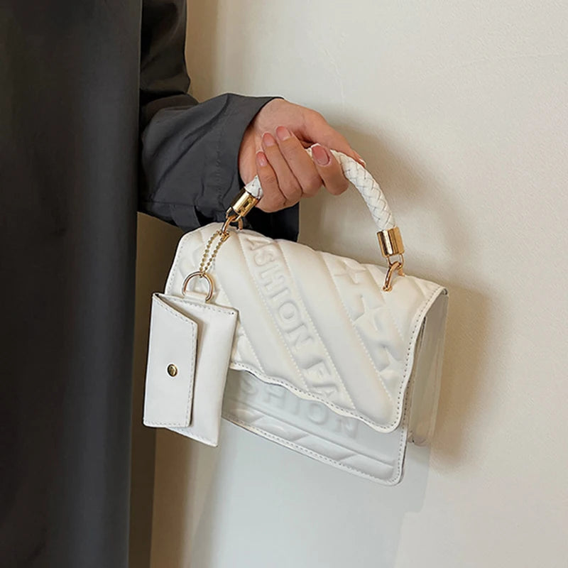 Quilted PU Leather Crossbody Bag with Braided Handle