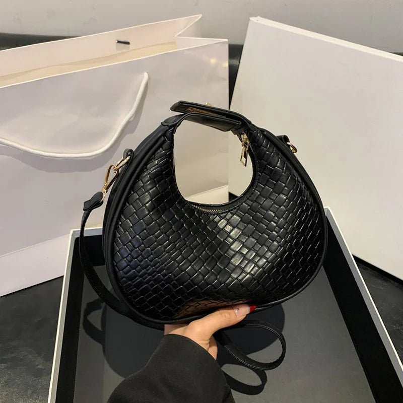 Woven Lattice Crossbody Shoulder Bag for Women – PU Leather