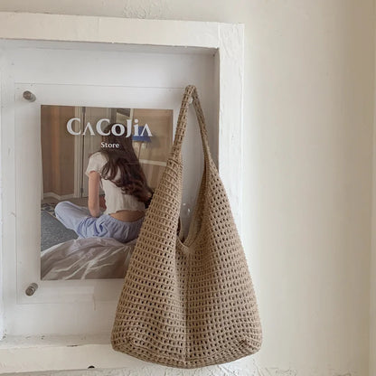 Crochet Mesh Hobo Bag for Women – Large Knit Shoulder Tote