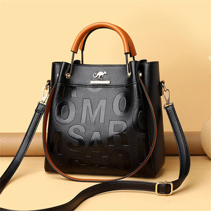 Letter-Embossed PU Leather Women's Handbag – 3-Layer Luxury Tote