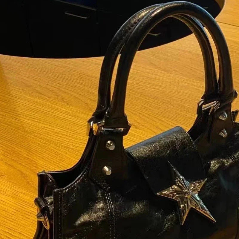 Gothic Star Shoulder Bag – Y2K Punk Black Purse for Women