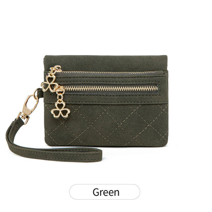 Women's Quilted PU Leather Bi-Fold Wallet with Wristlet & Zipper