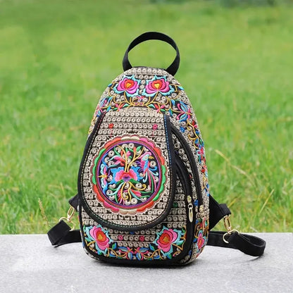 Embroidered Mini Backpack – Ethnic Boho Chest Bag for Women