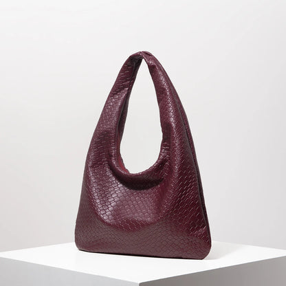 Vintage Faux Woven Leather Shoulder Bag Women S Handbag Large Capacity Tote Bag Crescent Bag