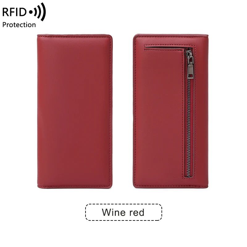 RFID Blocking Women's Long Leather Travel Wallet with Passport Holder & Card Slots