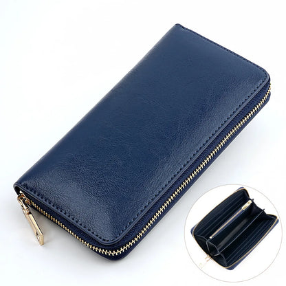 Women's Waxed Cowhide Long Zip-Around Clutch Wallet