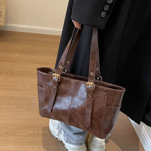 PU Leather Tote Bag Retro Large Capacity Women's Shoulder Bag