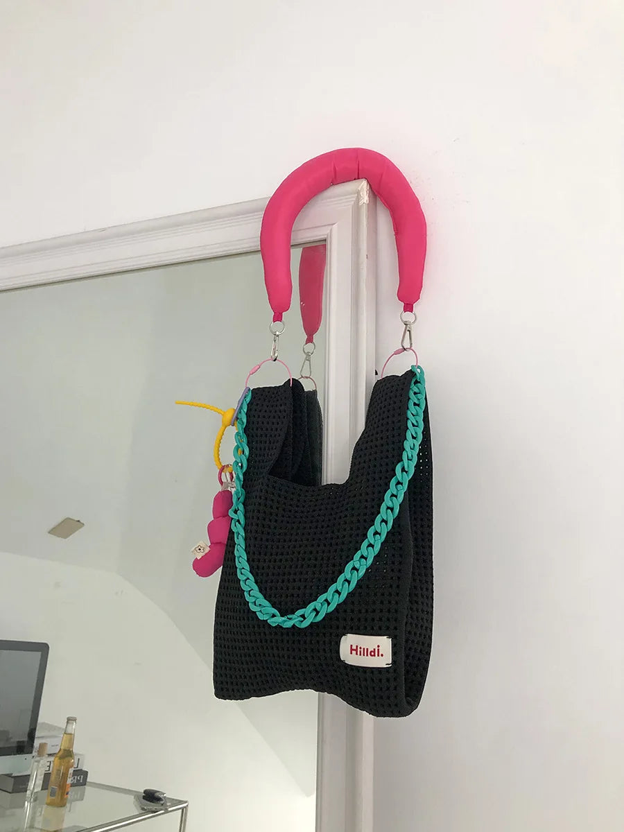 Beach Handbag Girls Summer Rope Hollow Out Hand Woven Shoulder Crossbody Totes Bag Women Knitting