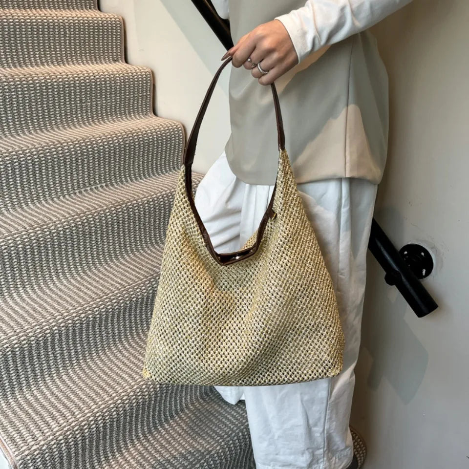 Woven Straw Tote Bag for Women – Casual Beach Shoulder Bag