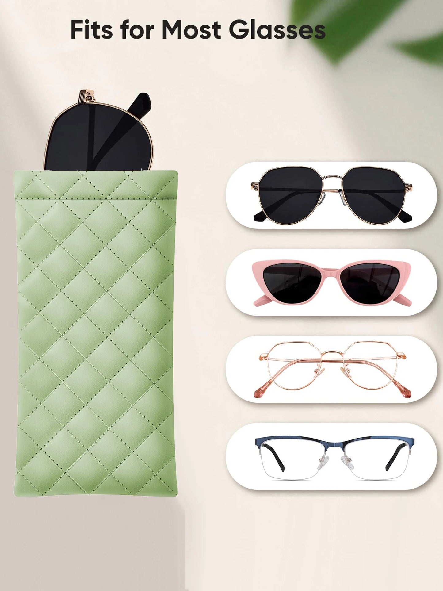 Soft PU Leather Glasses Case – Quilted Sunglasses Pouch