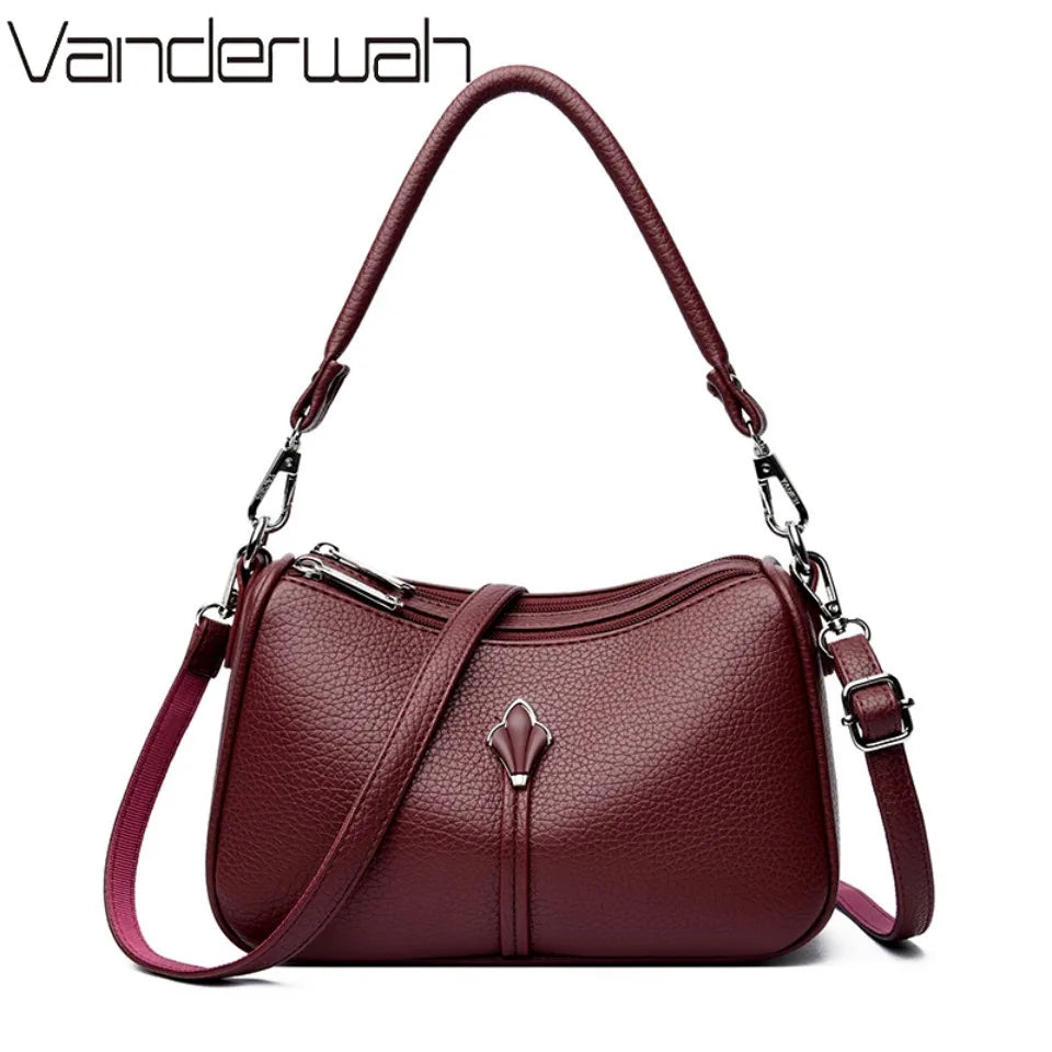 Leather Crossbody Shoulder Bag for Women – Dual-Zip Purse