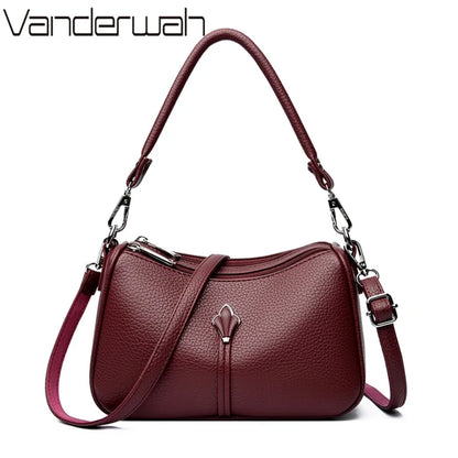 Leather Crossbody Shoulder Bag for Women – Dual-Zip Purse