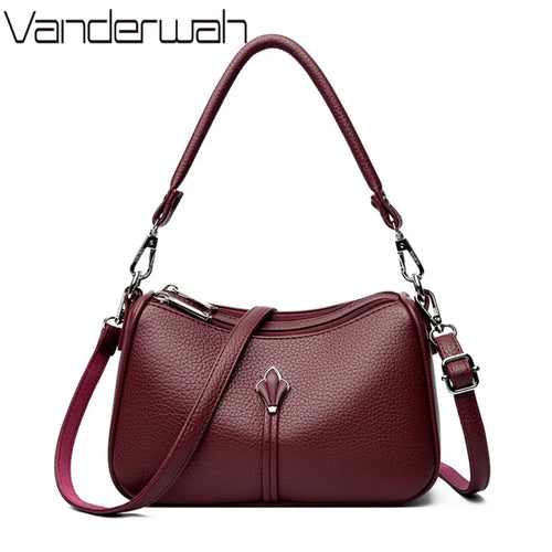 Leather Crossbody Shoulder Bag for Women – Dual-Zip Purse