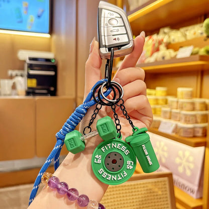 Gym Fitness Keychain Set – Dumbbell, Weight Plate & Shaker Charm