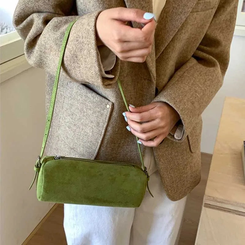 Suede Pillow Shoulder Bag Slouchy Hobo Crossbody Handbag
