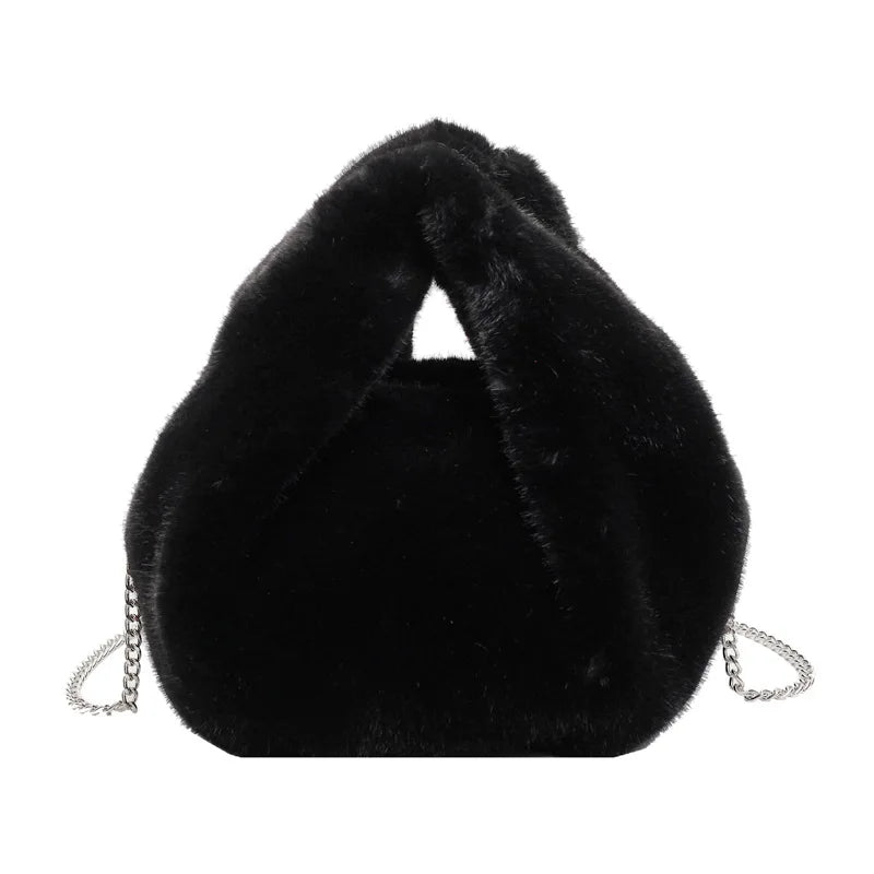 Plush Faux Fur Bucket Bag – Women's Chain Crossbody Handbag
