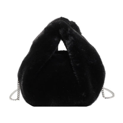 Plush Faux Fur Bucket Bag – Women's Chain Crossbody Handbag