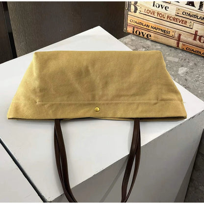 Canvas Tote Bag with Leather Straps – Large Capacity Women's Shoulder Bag