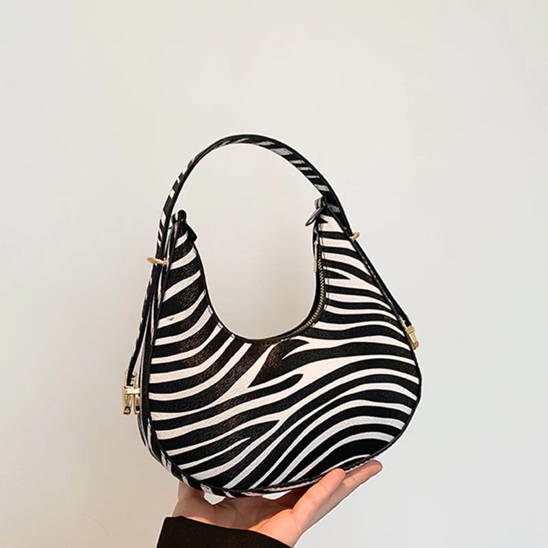 Animal Print Crescent Shoulder Bag for Women – Cow & Leopard