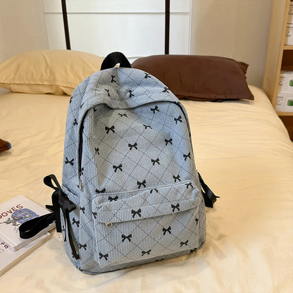 Corduroy Bow Backpack – Cute School Bag for Girls & College Students