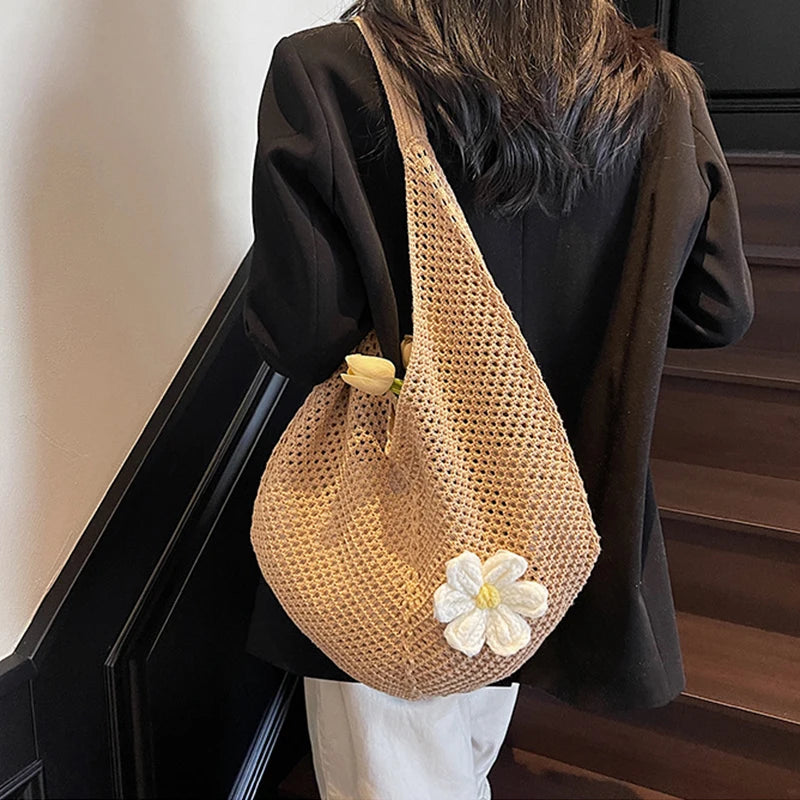 Hollow Weave Straw Beach Tote Bag – Bohemian Large Capacity Shoulder Bag