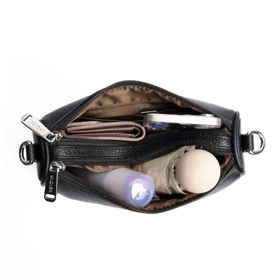Leather Crossbody Shoulder Bag for Women – Dual-Zip Purse