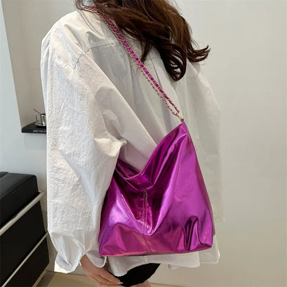 Glossy PU Leather Tote Bag for Women