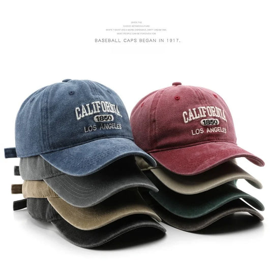 Vintage Washed Cotton Baseball Cap – Embroidered Letter Hat for Men & Women