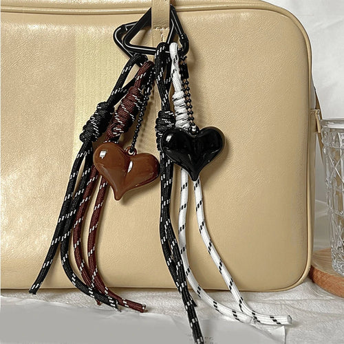 Y2K Heart Charm Keychain – Rope Tassel Bag Pendant & Phone Lanyard
