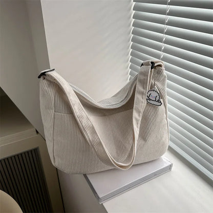 Corduroy Shoulder Tote Bag – Women's Striped Large Capacity
