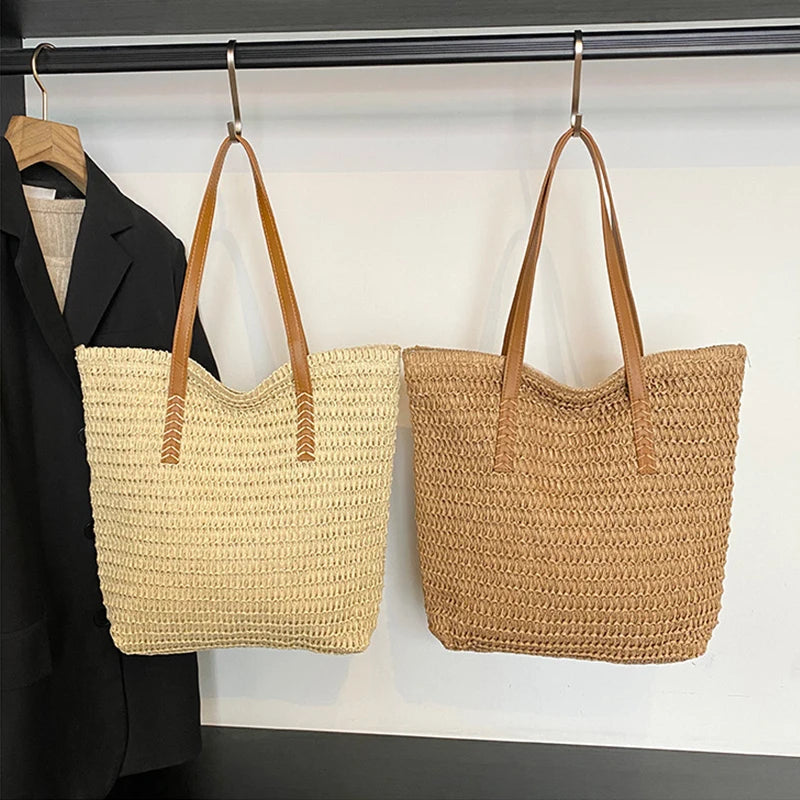Straw Woven Tote Bag – Large Capacity Women's Shoulder Handbag