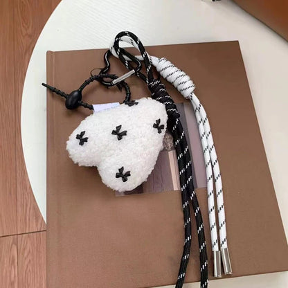 Plush Heart Keychain with Braided Rope – Cute Fluffy Pendant