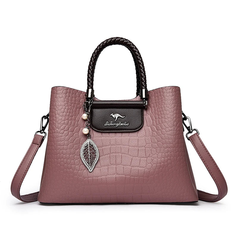 Luxury Leather Handbag for Women – Woven Handle Crossbody