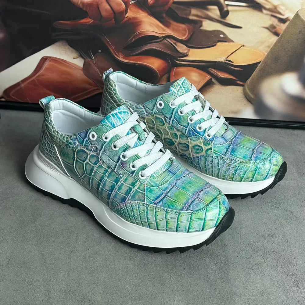 Crocodile Leather Hand-Painted Aurora Sneakers for Men