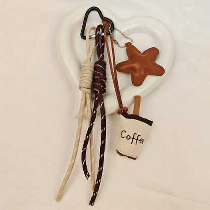 Kawaii Coffee Keychain Bag Charm with Embroidery Linen Pendant
