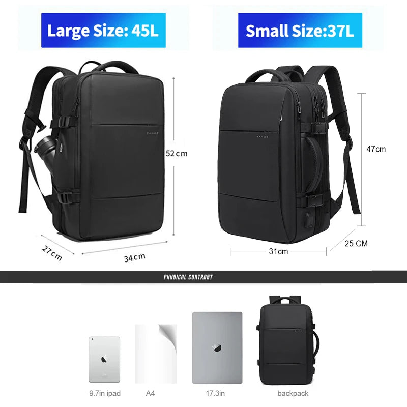 Expandable Laptop Backpack 45L – Waterproof Travel & Business Bag with USB Port