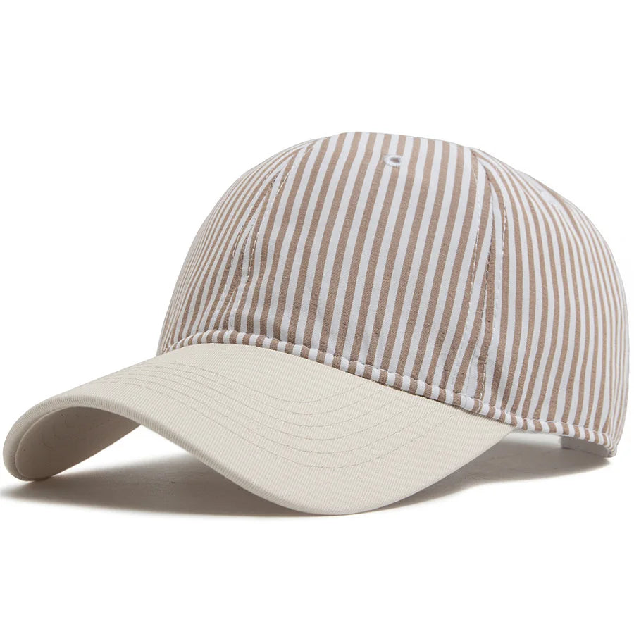 Striped Dad Hat – Soft Cotton Baseball Cap with Beige Brim