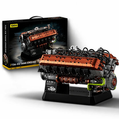 T-34 V-2 Engine MOC Building Block Set 2,416 Pcs Military Technical Model
