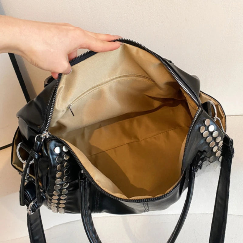 Rivet Tote Bag – Large Capacity Motorcycle Handbag with Strap