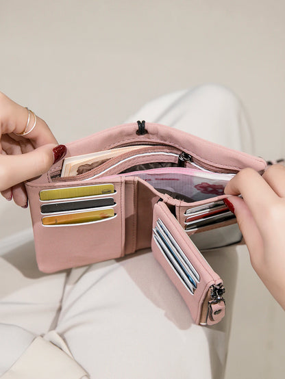 Women's Short Wallet – Minimalist Bifold Card Holder with ID Window & Wristlet
