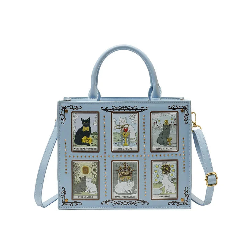 Retro Cat Square Shoulder Bag – Women's Top Handle Tote Briefcase