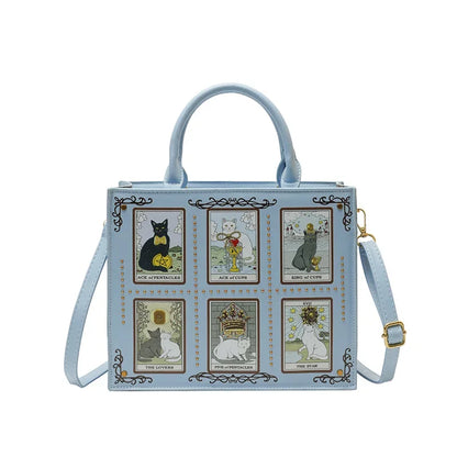Retro Cat Square Shoulder Bag – Women's Top Handle Tote Briefcase